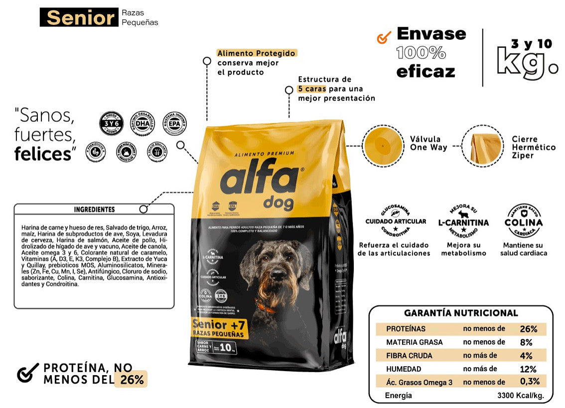 Alfa Dog Senior Razas Pequeñas +7 años 3kg